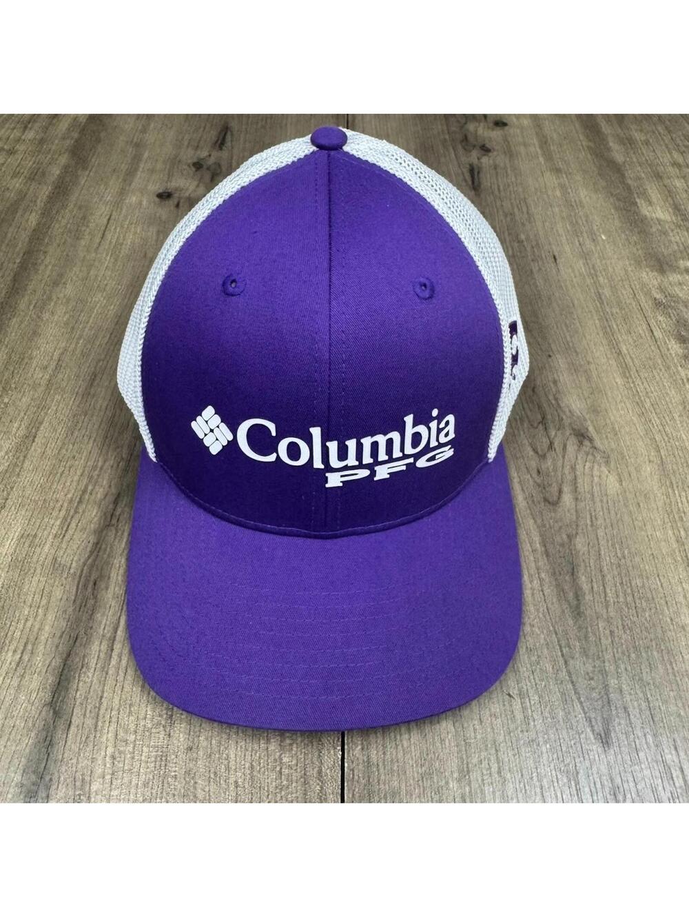 K State Collegiate Columbia PFG Purple White Mesh Back Flexfit Hat Sz L / XL